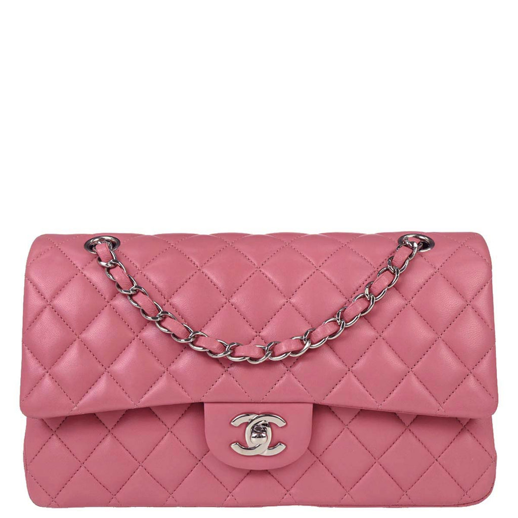 Chanel 2013-2014 Pink Lambskin Medium Classic Double Flap Shoulder Bag