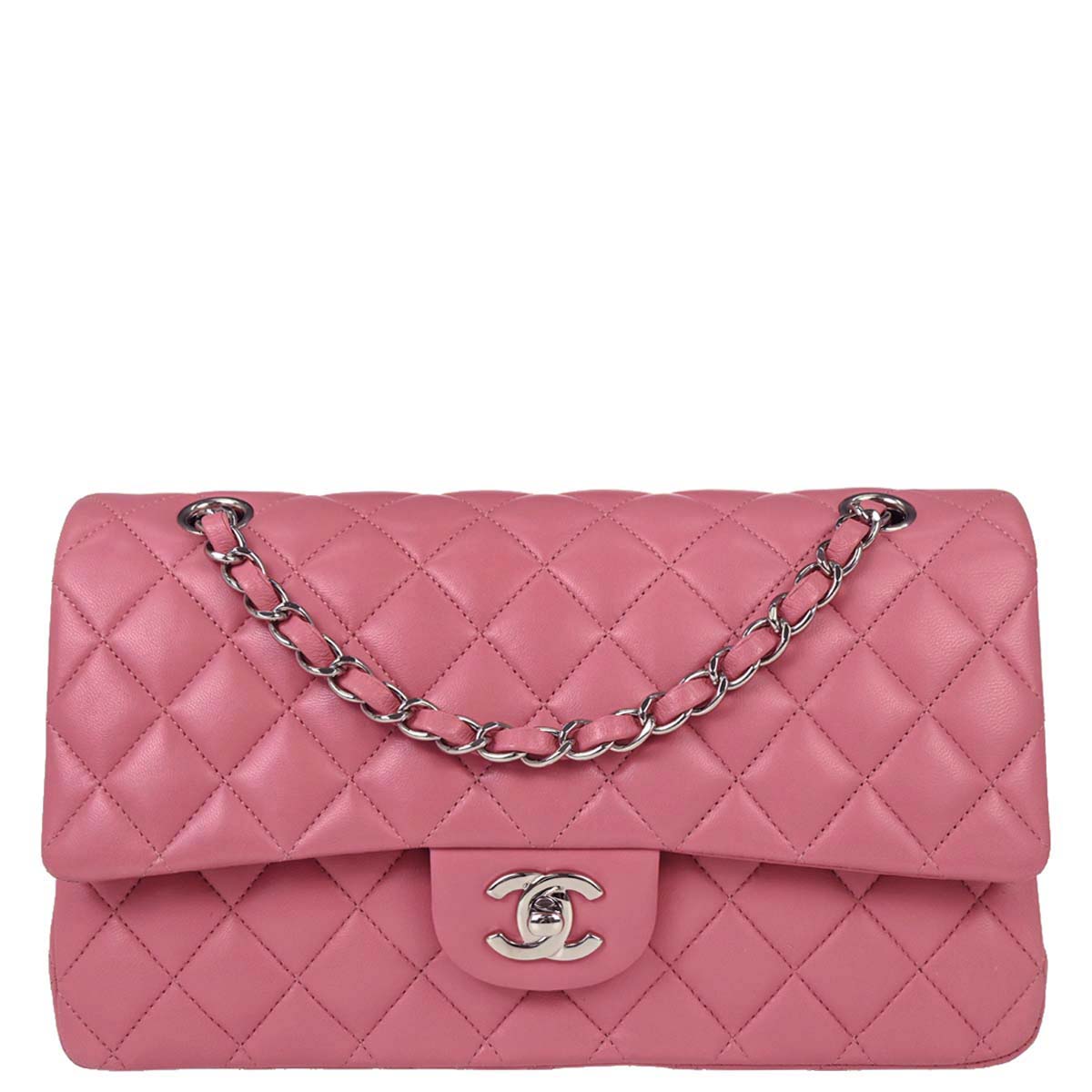 Chanel 2013-2014 Pink Lambskin Medium Classic Double Flap Shoulder Bag