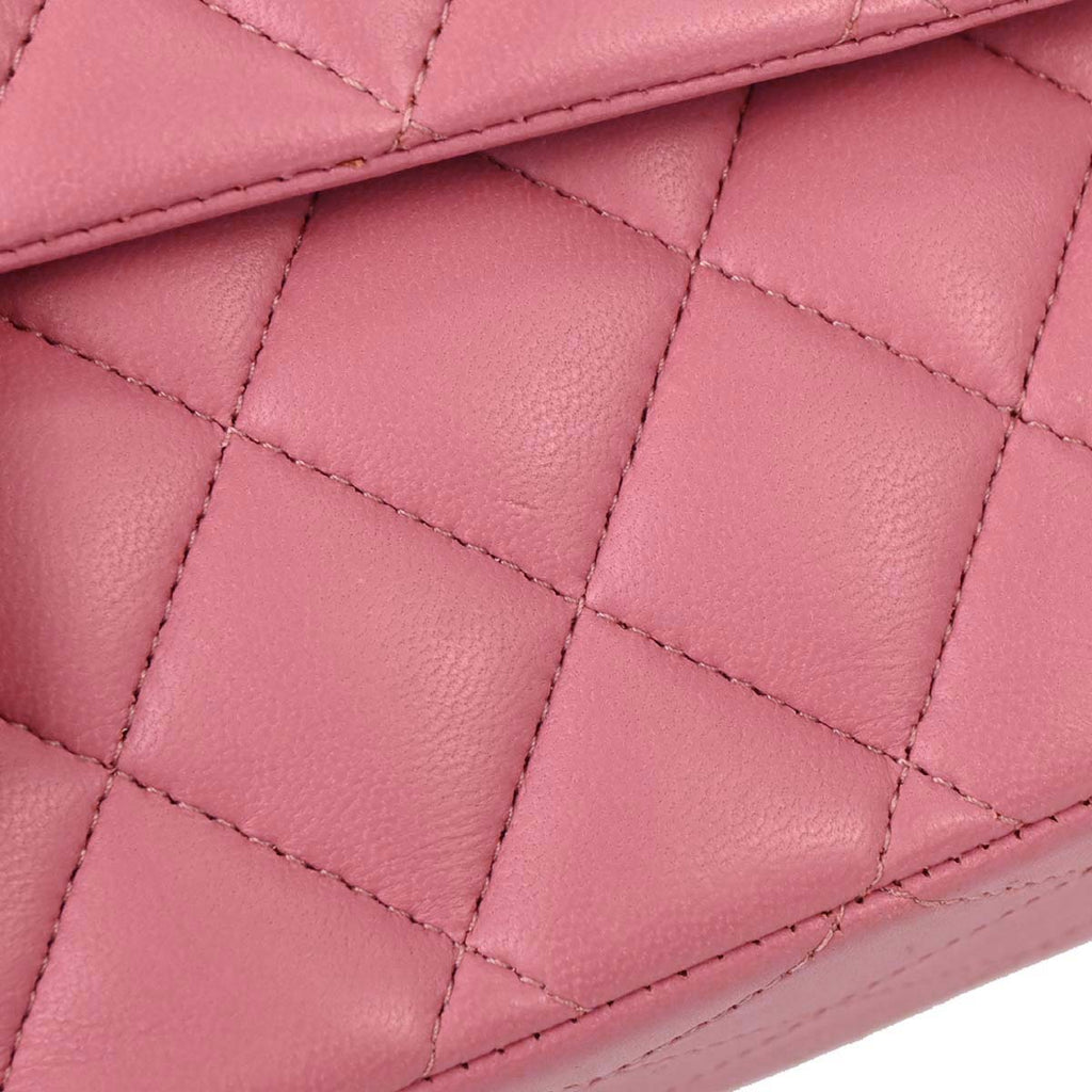 Chanel 2013-2014 Pink Lambskin Medium Classic Double Flap Shoulder Bag