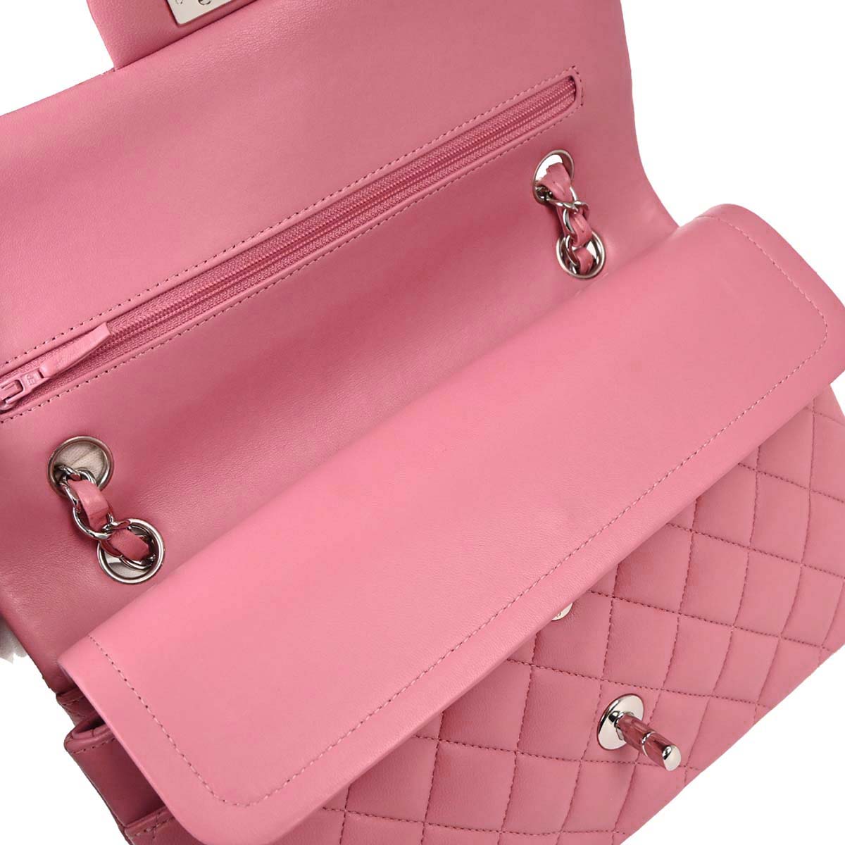 Chanel 2013-2014 Pink Lambskin Medium Classic Double Flap Shoulder Bag