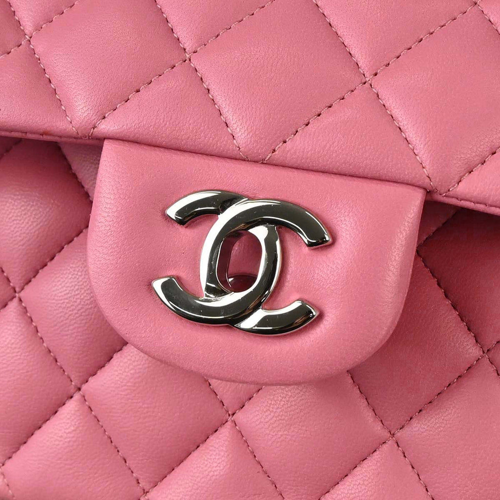 Chanel 2013-2014 Pink Lambskin Medium Classic Double Flap Shoulder Bag