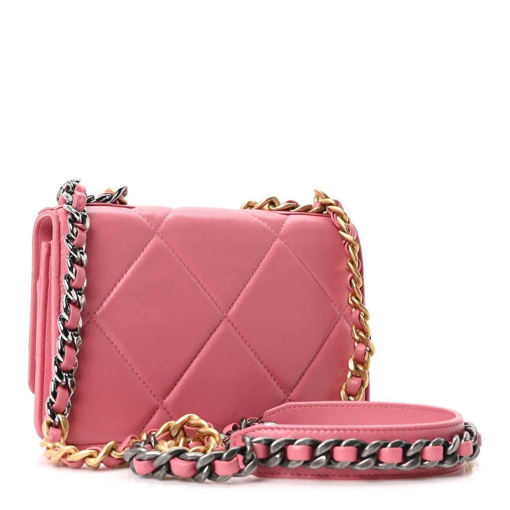 Chanel Lambskin Quilted Chanel 19 Wallet On Chain WOC Pink