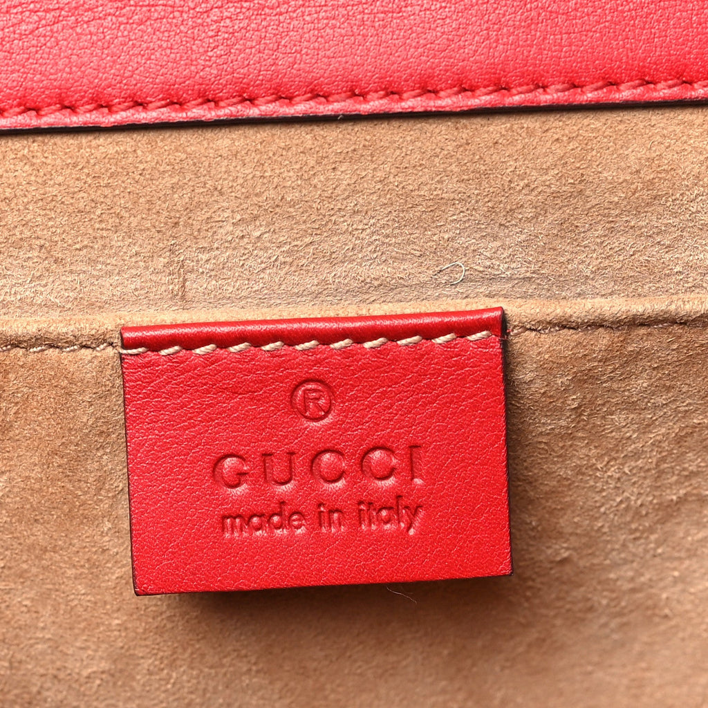 Gucci Calfskin Studded Small Padlock Shoulder Bag Hibiscus Red