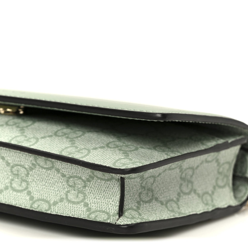 Gucci GG Supreme Monogram Textured Calfskin Emblem Wallet On Chain Sage Green