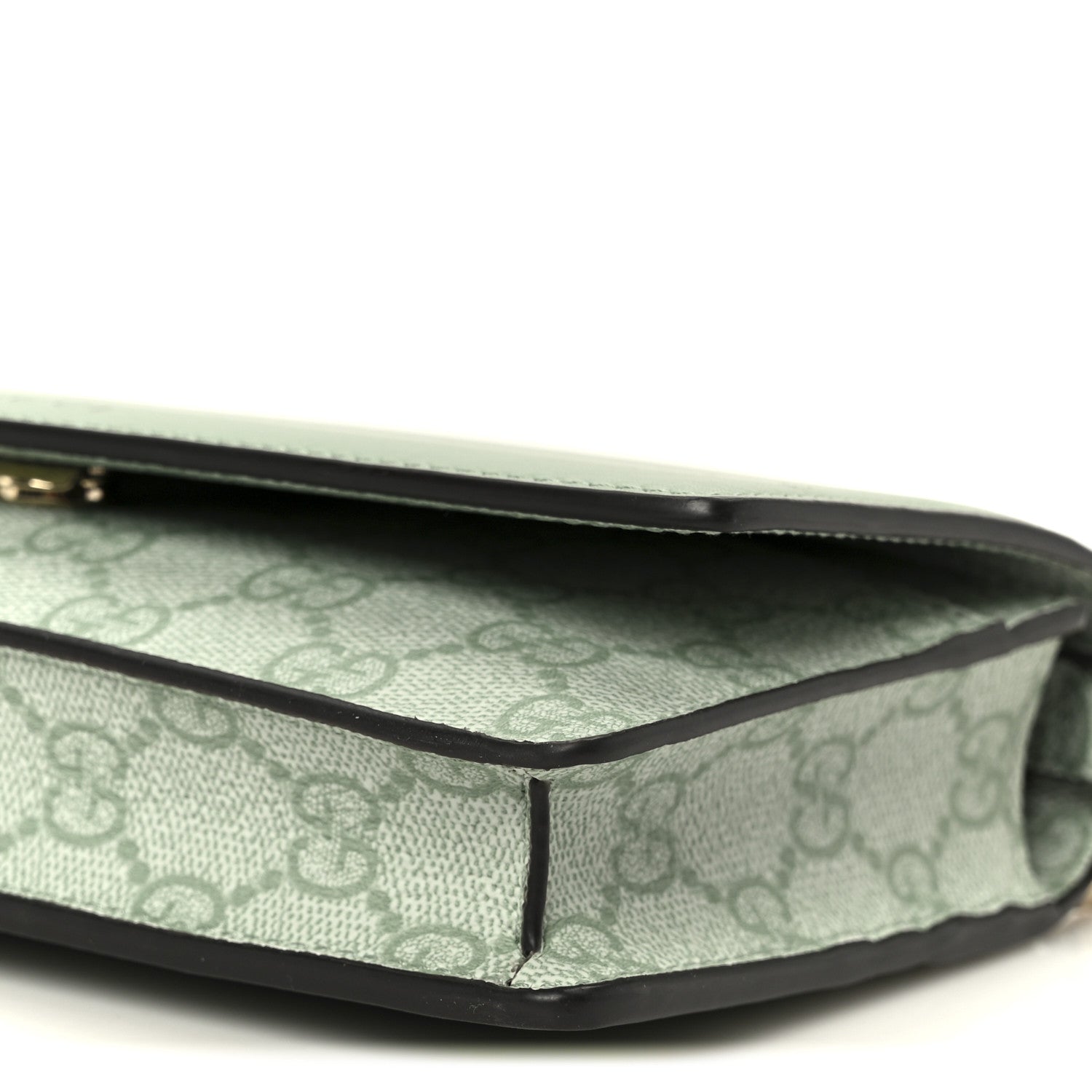 Gucci GG Supreme Monogram Textured Calfskin Emblem Wallet On Chain Sage Green