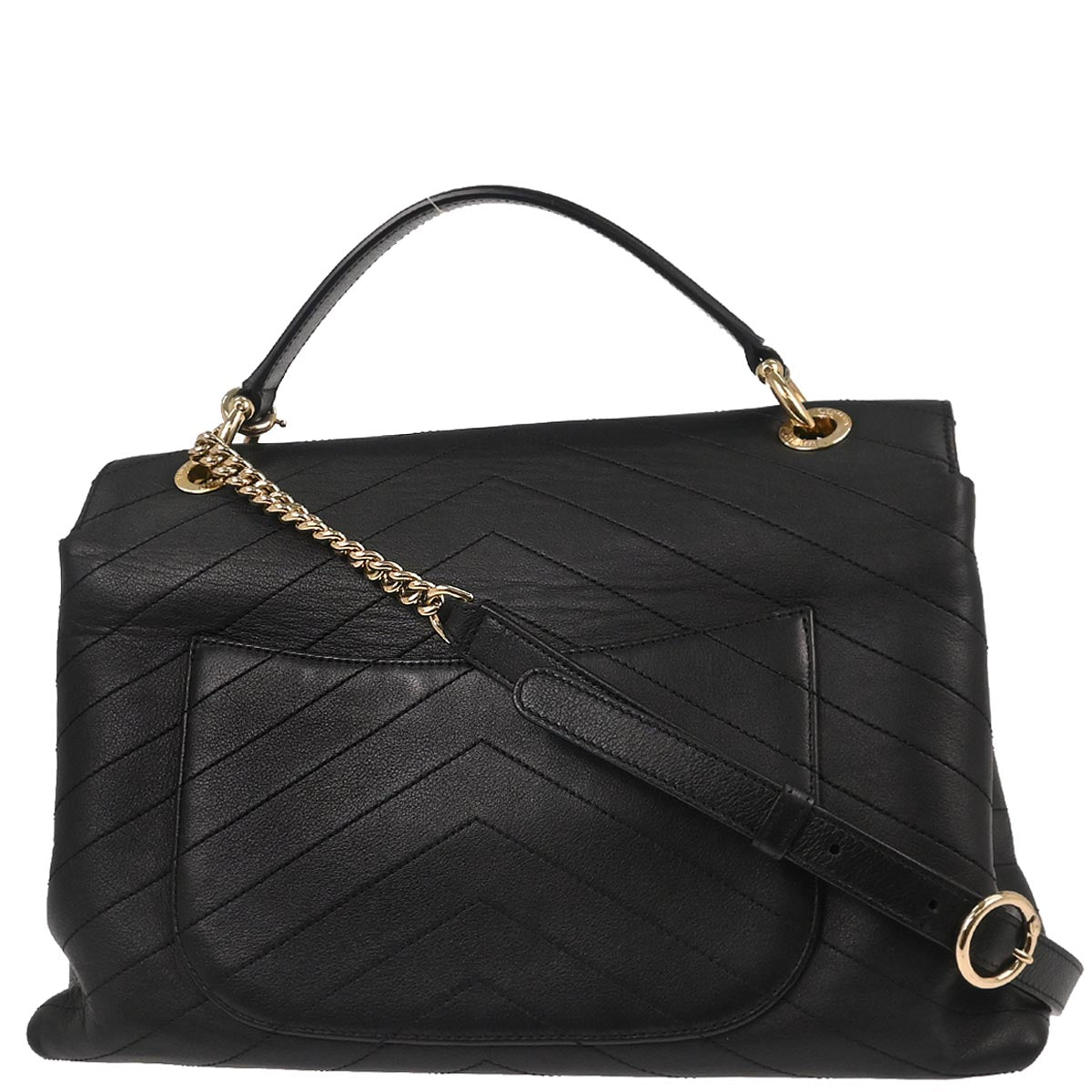 Chanel 2019 Black Calfskin Chevron 2way Shoulder Handbag