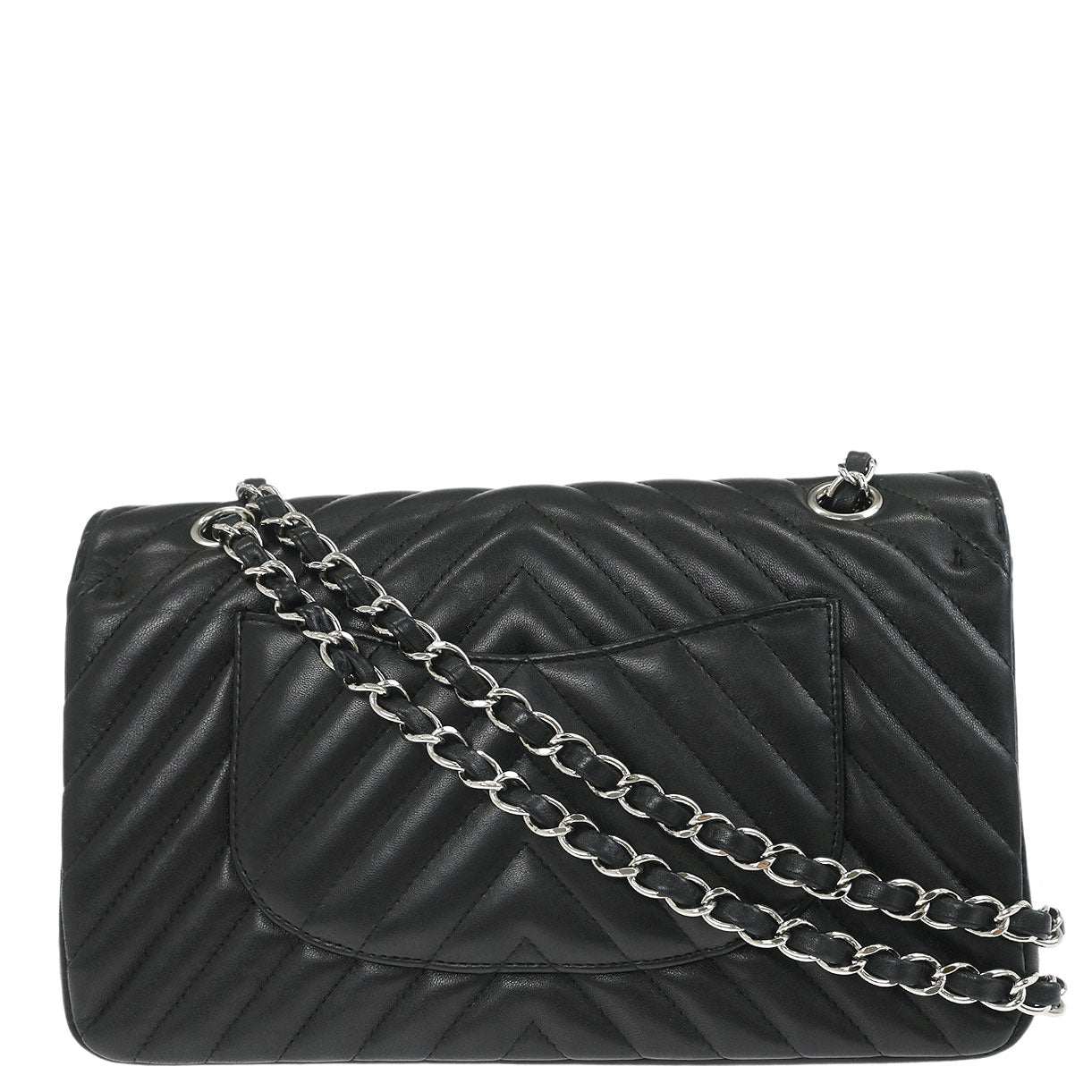 Chanel 2017 Black Lambskin Chevron Medium Classic Double Flap Shoulder Bag