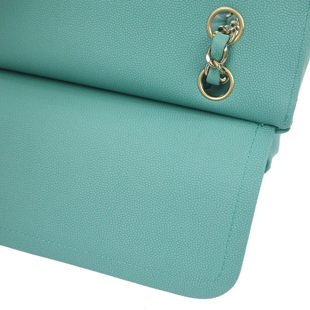 Chanel 2019 Green Caviar Skin Chevron Medium Classic Double Flap Shoulder Bag