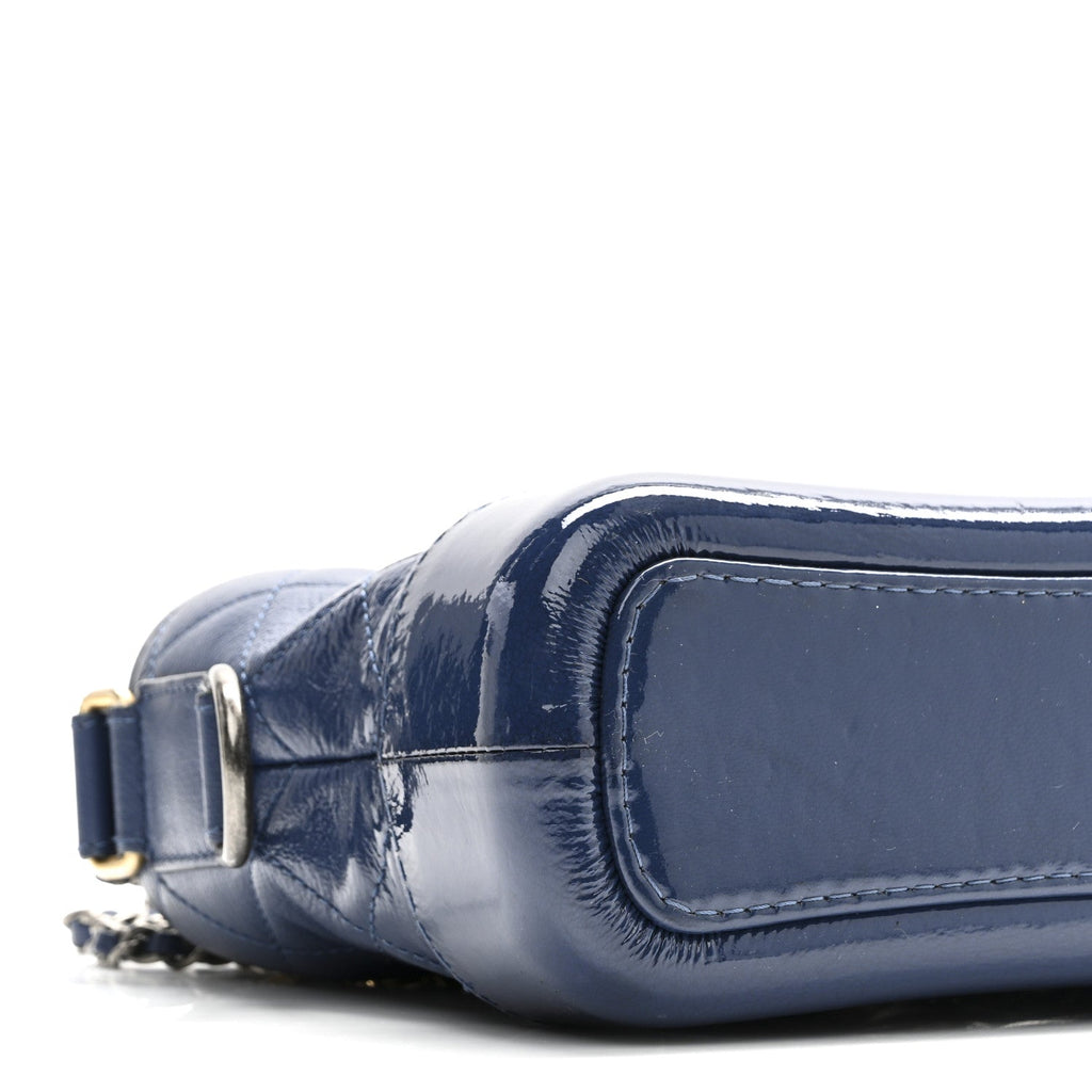 Chanel Patent Goatskin Quilted Small Gabrielle Hobo Blue