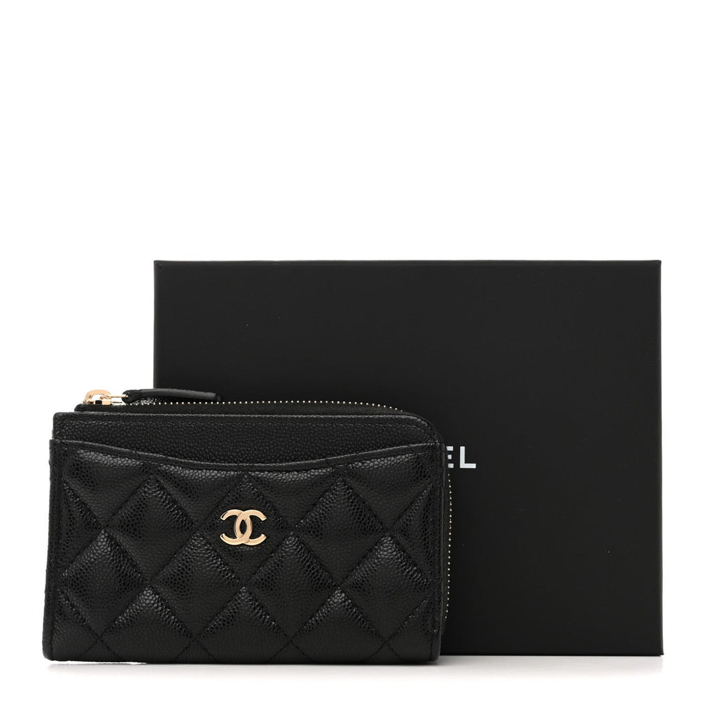 Caviar Quilted CC Zip Around Card Holder Black