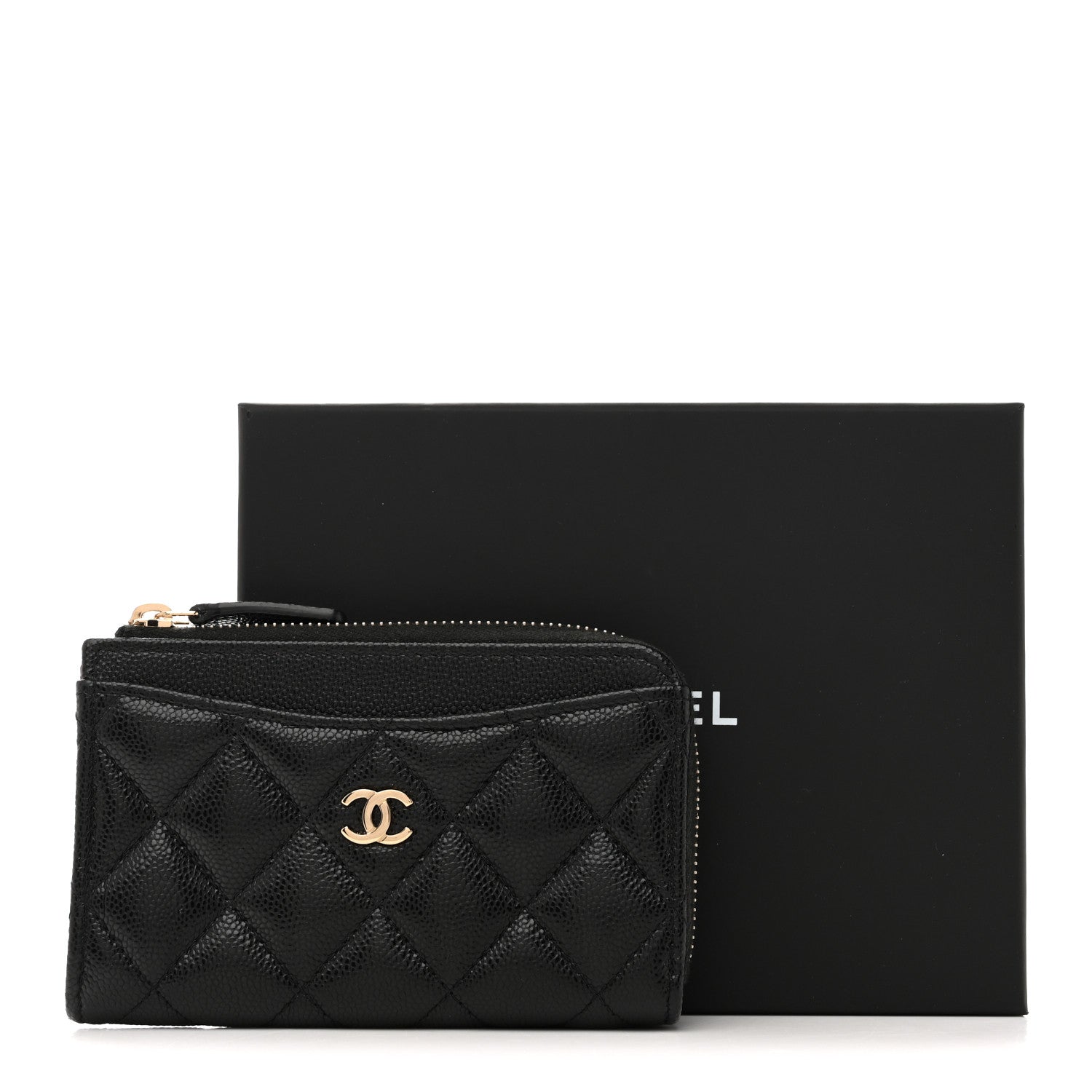 Caviar Quilted CC Zip Around Card Holder Black