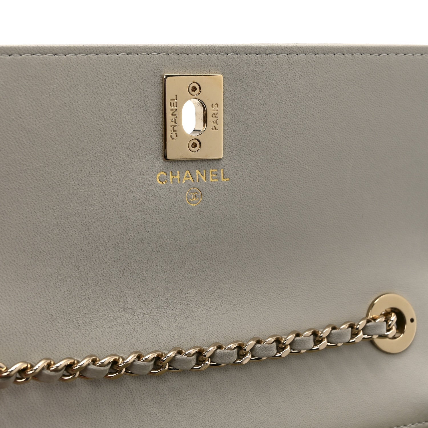 Chanel Lambskin Quilted Trendy CC Dual Handle Clutch With Chain Grey