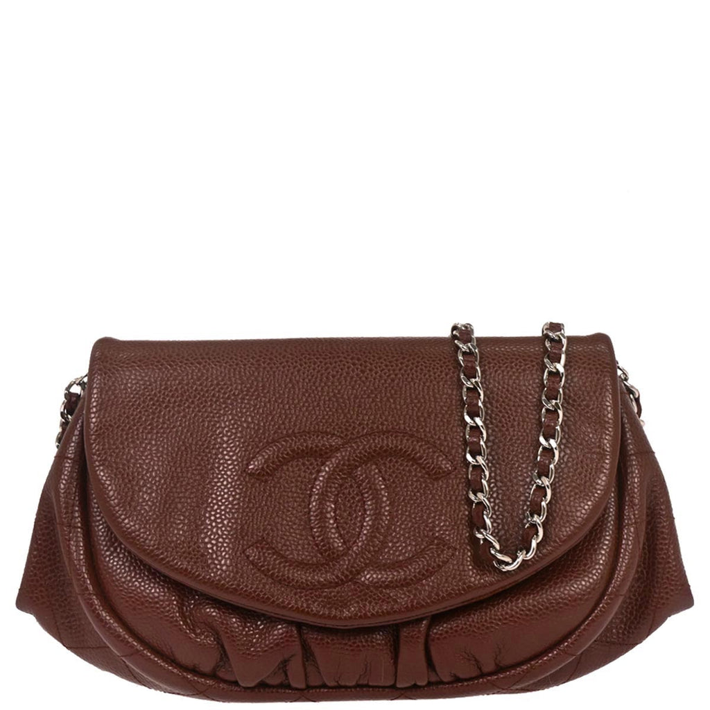 Chanel 2013-2014 Brown Caviar Skin Half Moon WOC Shoulder Wallet Bag