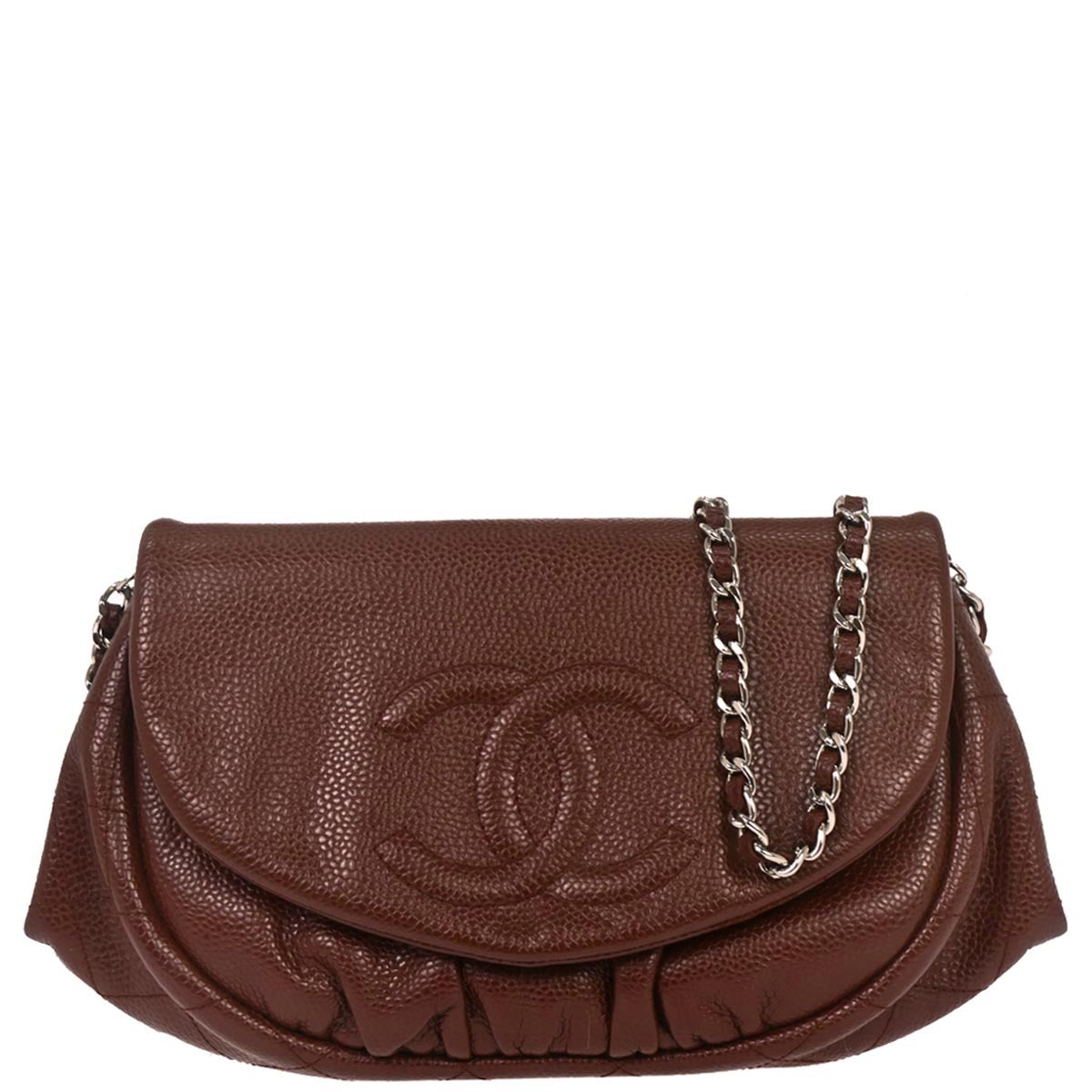Chanel 2013-2014 Brown Caviar Skin Half Moon WOC Shoulder Wallet Bag