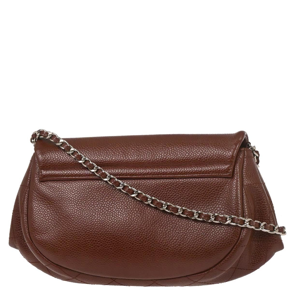 Chanel 2013-2014 Brown Caviar Skin Half Moon WOC Shoulder Wallet Bag
