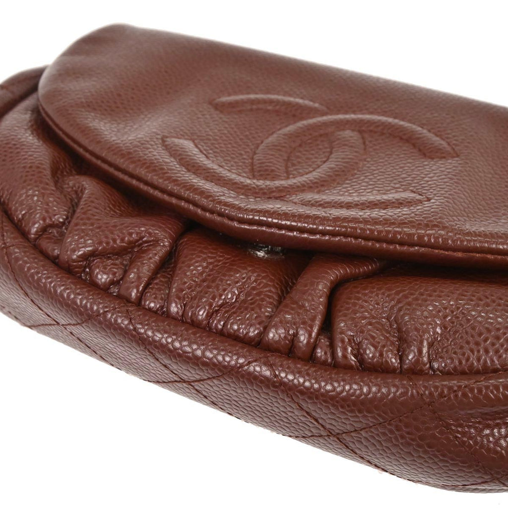Chanel 2013-2014 Brown Caviar Skin Half Moon WOC Shoulder Wallet Bag