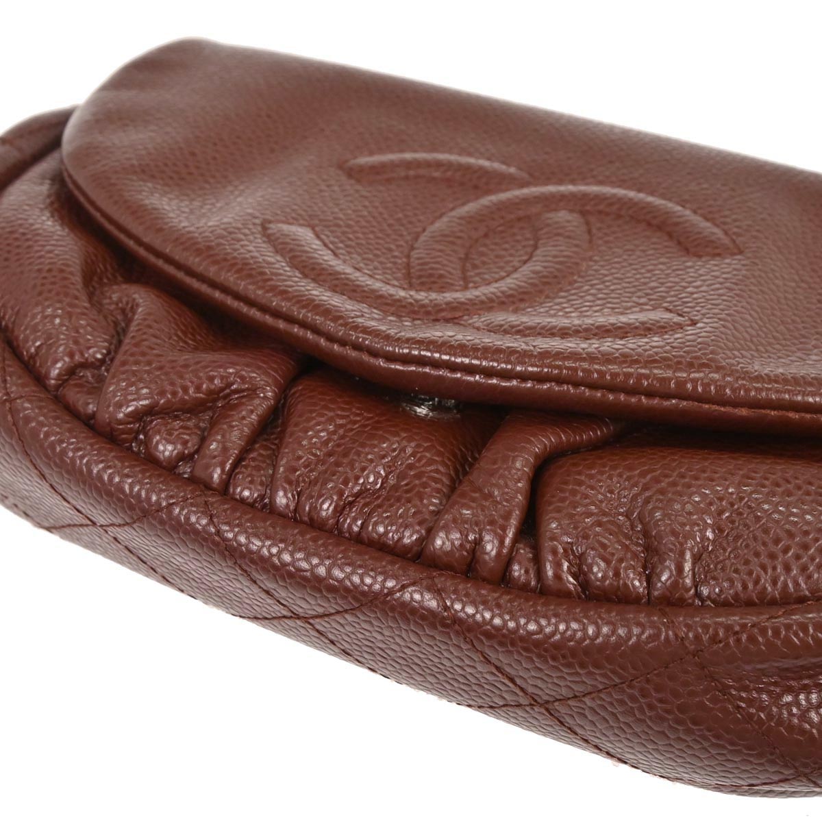 Chanel 2013-2014 Brown Caviar Skin Half Moon WOC Shoulder Wallet Bag