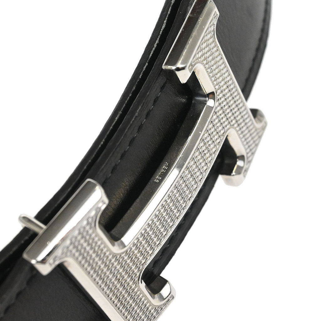 Hermes Black Box Calf Togo Constance Guilloche Reversible Belt #95