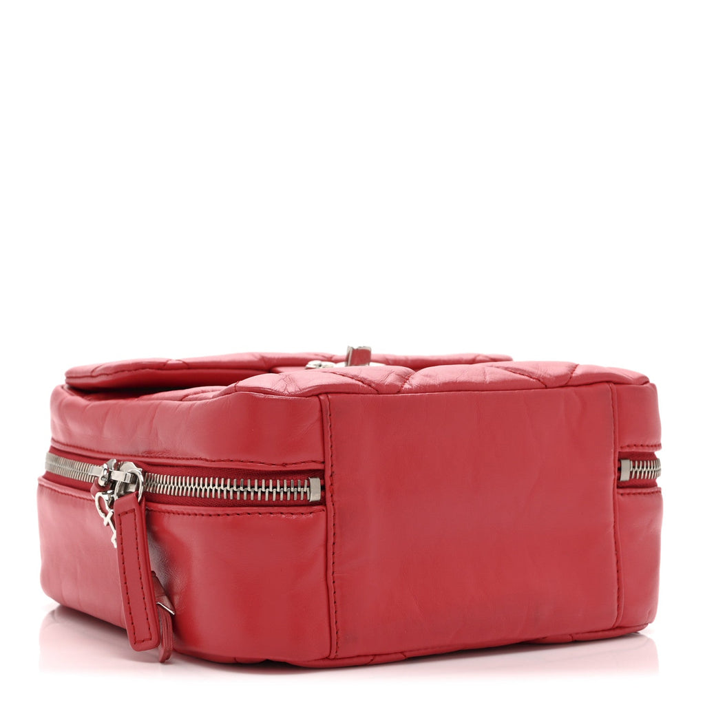 Chanel Aged Calfskin Quilted Top Handle Camera Case Red