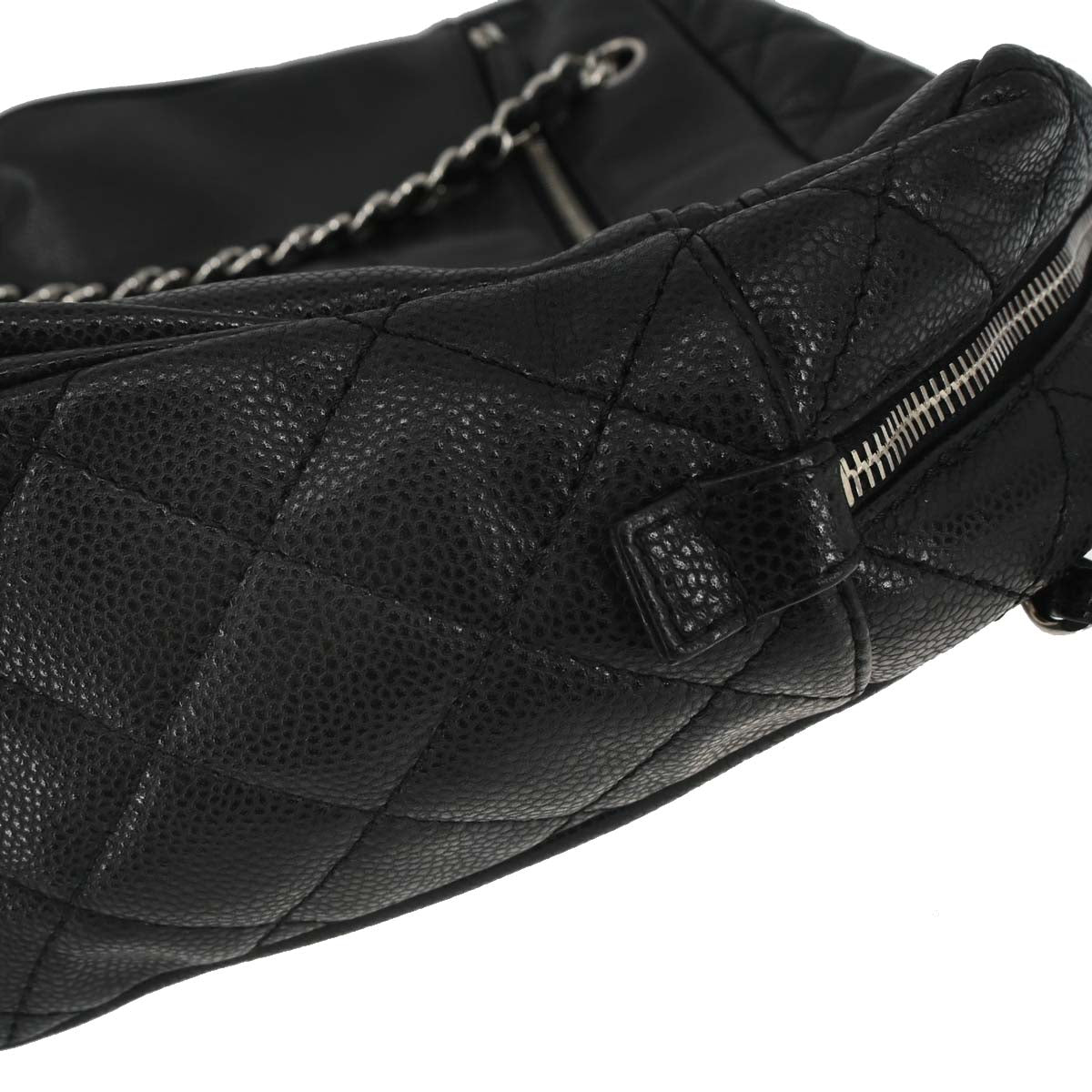 Chanel 2010-2011 Black Caviar Skin Front Zip Chain Handbag