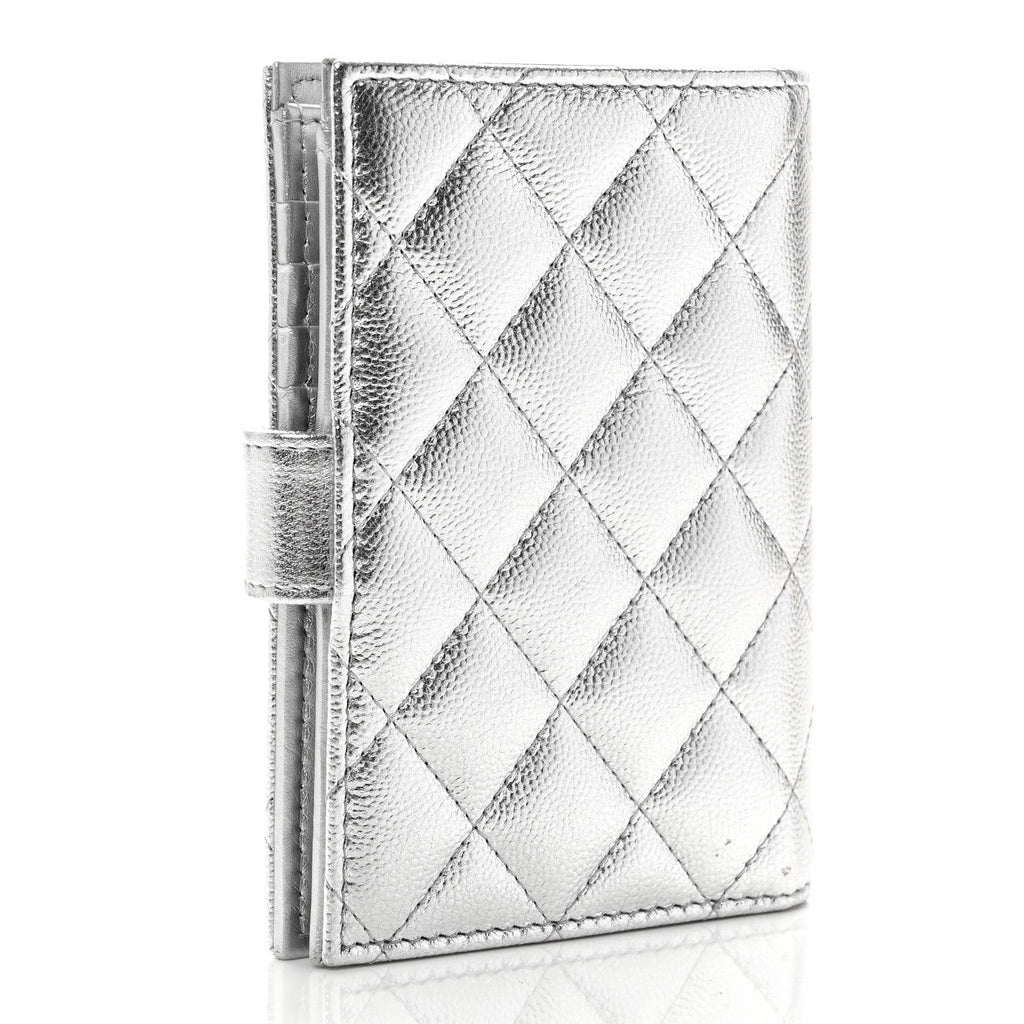Metallic Caviar Quilted Passport Holder Silver