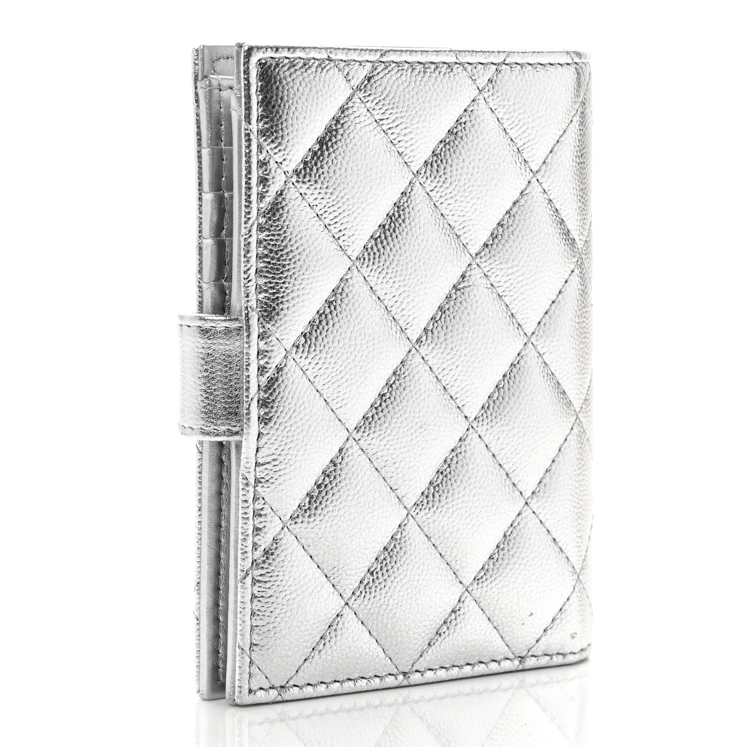 Metallic Caviar Quilted Passport Holder Silver