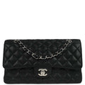 Chanel 2015-2016 Black Caviar Skin Medium Classic Double Flap Shoulder Bag