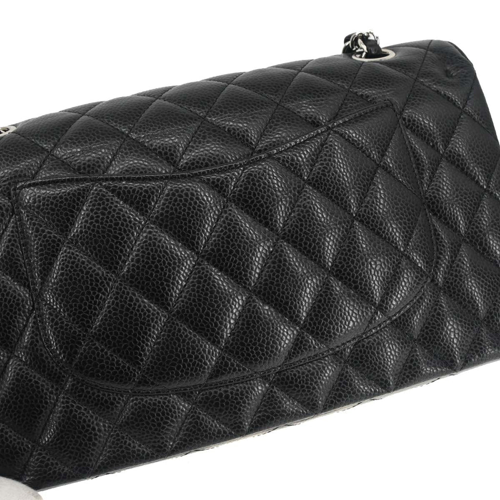 Chanel 2015-2016 Black Caviar Skin Medium Classic Double Flap Shoulder Bag
