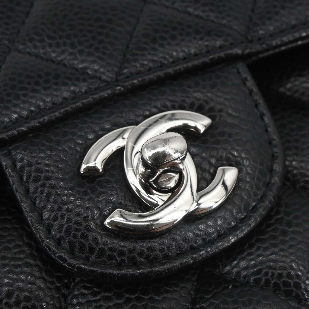 Chanel 2015-2016 Black Caviar Skin Medium Classic Double Flap Shoulder Bag