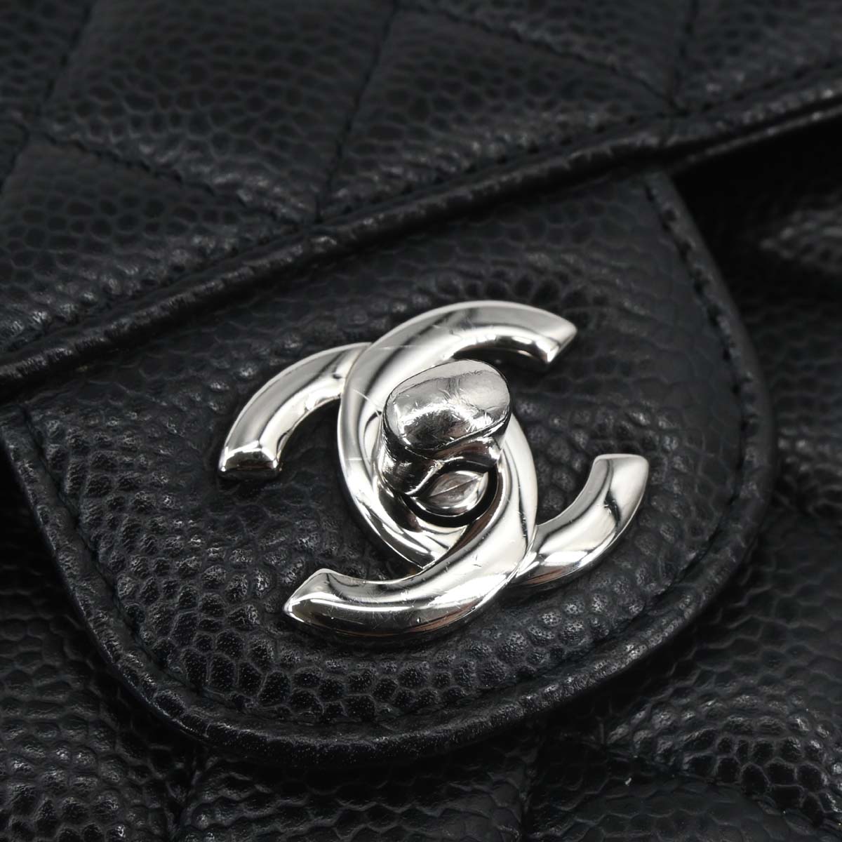 Chanel 2015-2016 Black Caviar Skin Medium Classic Double Flap Shoulder Bag