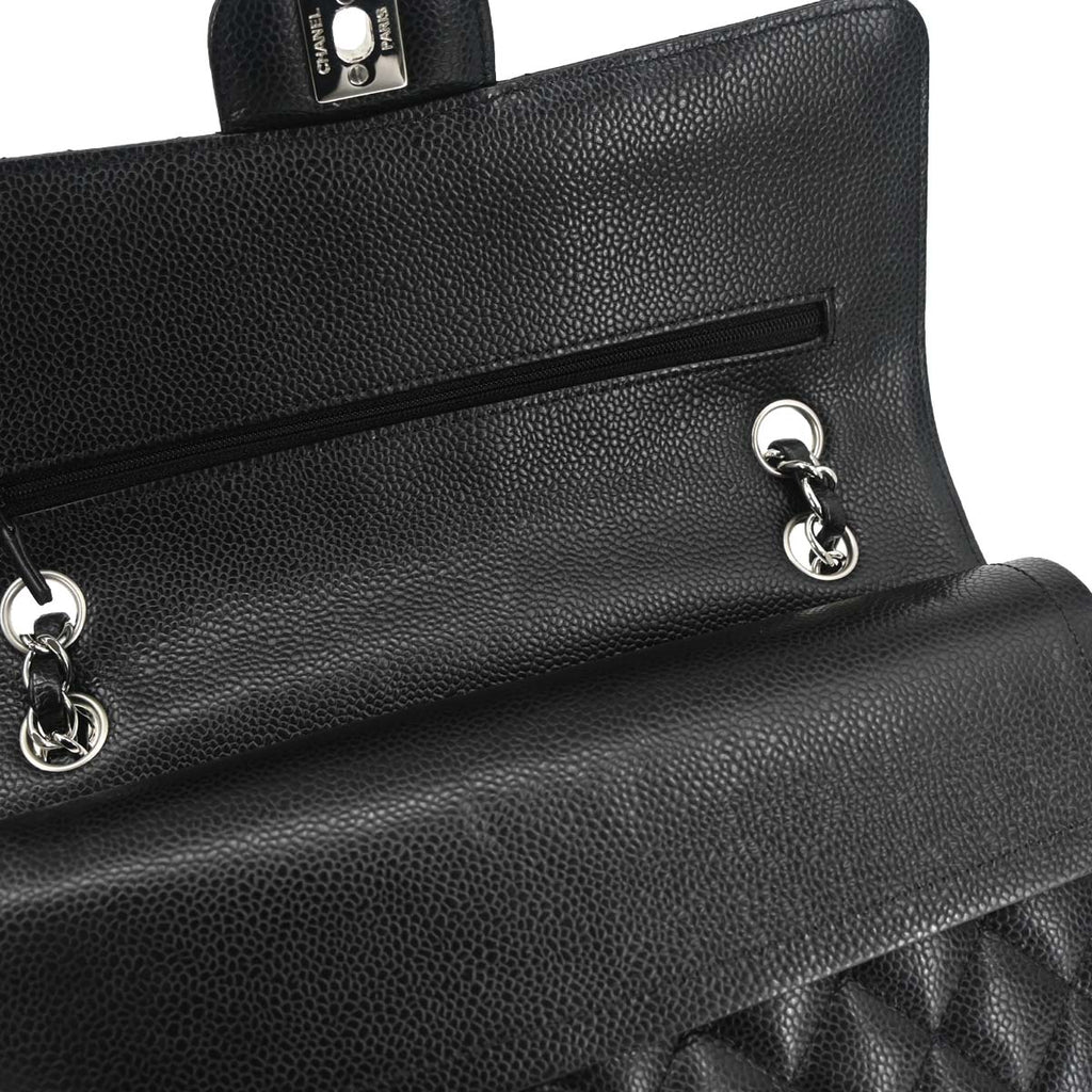 Chanel 2015-2016 Black Caviar Skin Medium Classic Double Flap Shoulder Bag