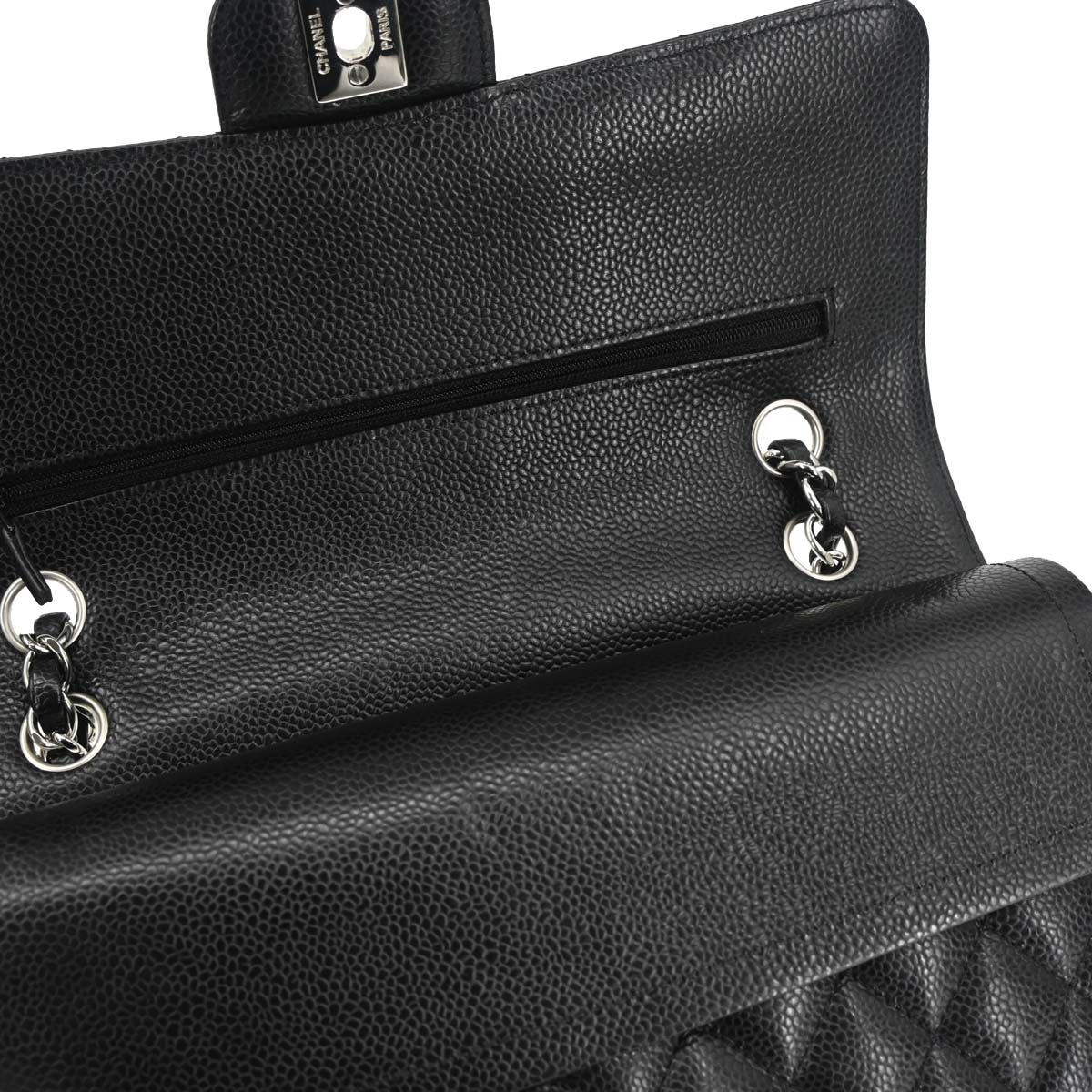 Chanel 2015-2016 Black Caviar Skin Medium Classic Double Flap Shoulder Bag