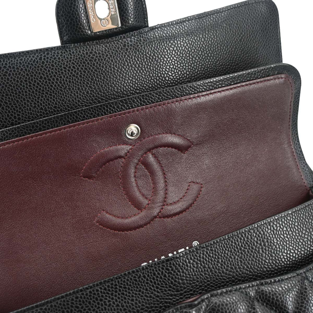 Chanel 2015-2016 Black Caviar Skin Medium Classic Double Flap Shoulder Bag