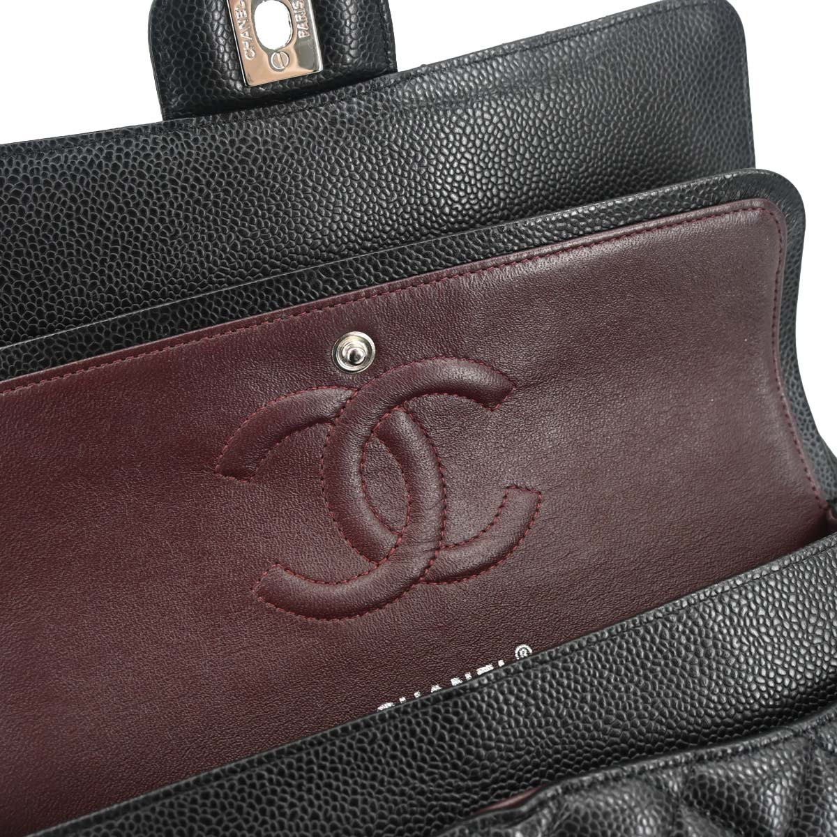 Chanel 2015-2016 Black Caviar Skin Medium Classic Double Flap Shoulder Bag