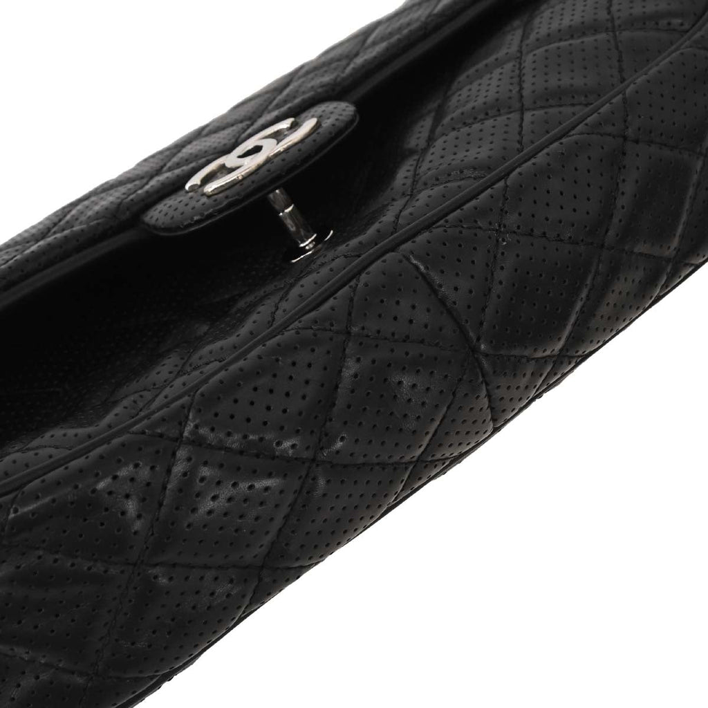 Chanel 2014 Black Perforated Lambskin Jumbo Classic Flap Handbag