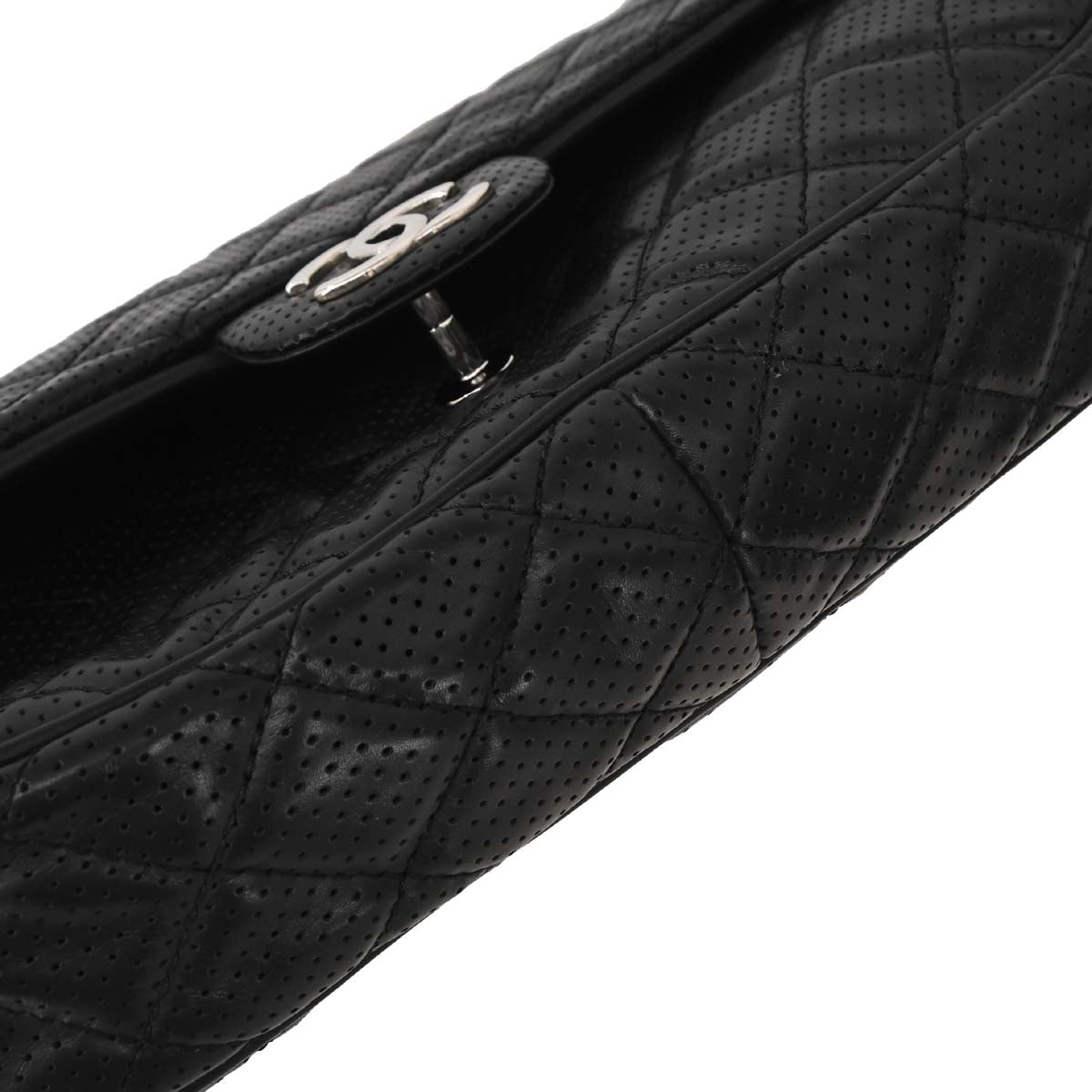 Chanel 2014 Black Perforated Lambskin Jumbo Classic Flap Handbag