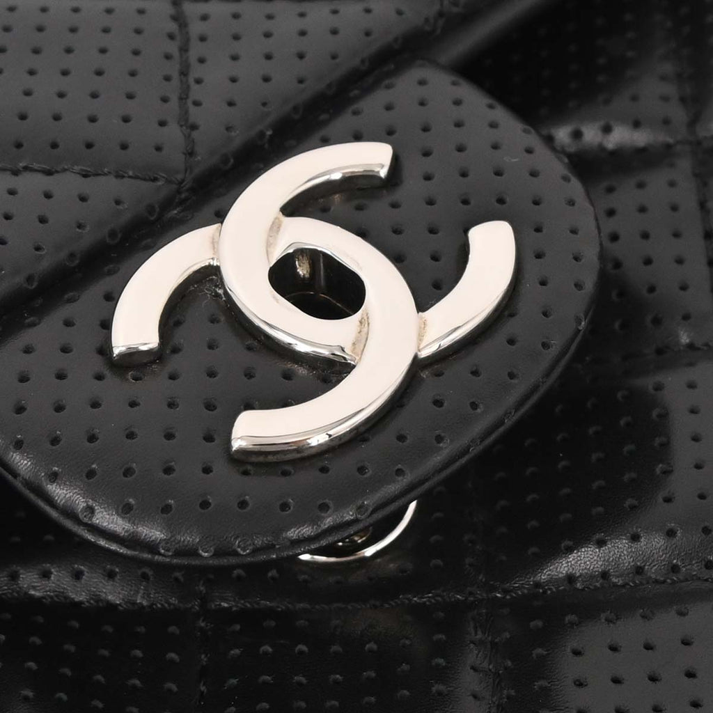 Chanel 2014 Black Perforated Lambskin Jumbo Classic Flap Handbag