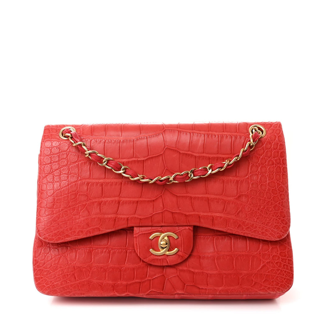 Chanel Alligator Jumbo Double Flap Red
