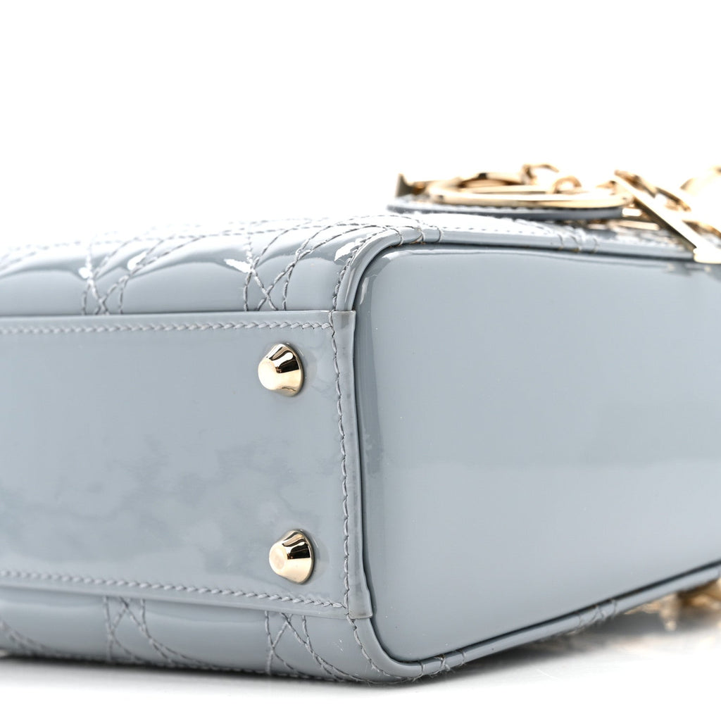 Christian Dior Patent Cannage Mini Lady Dior Grey Stone