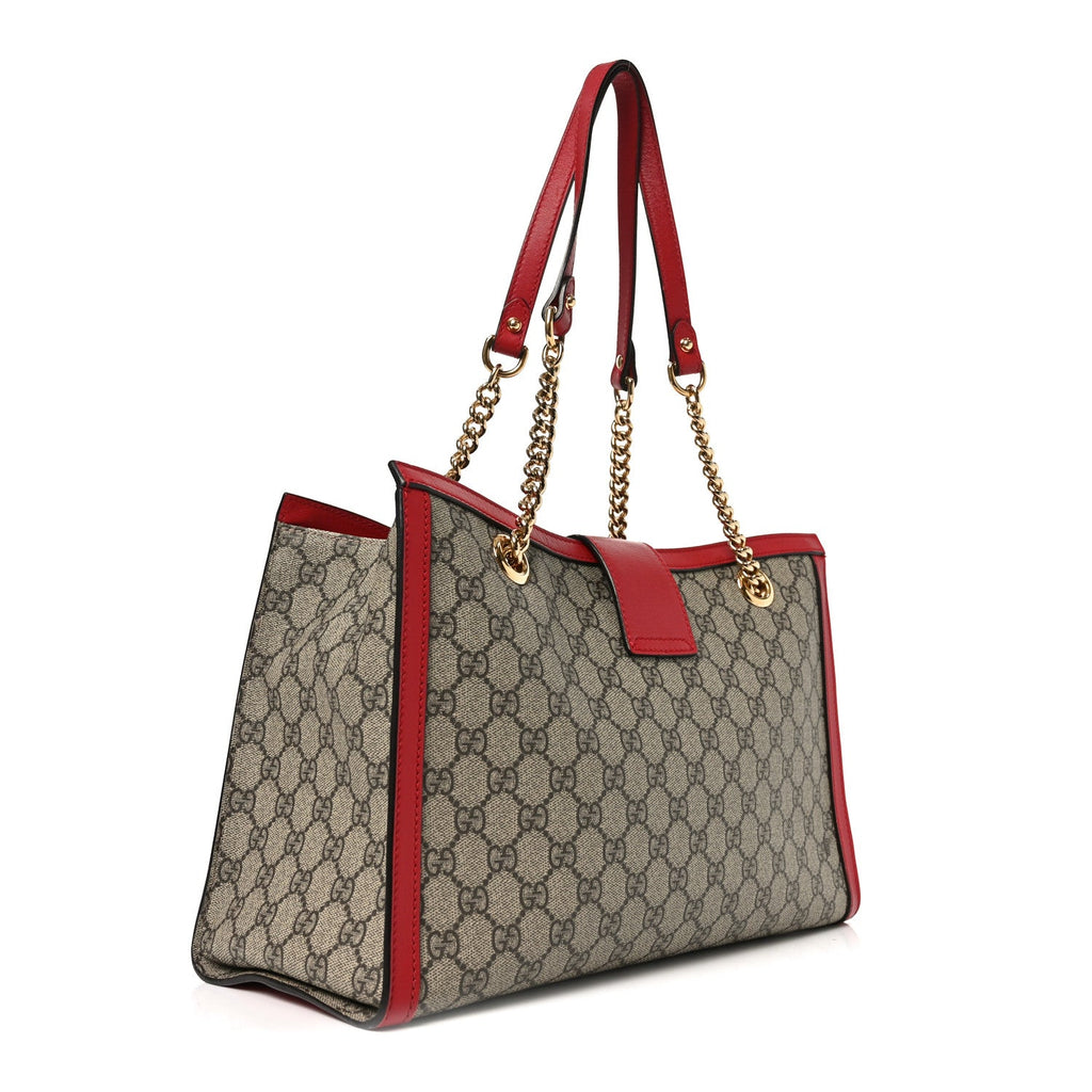 Gucci GG Supreme Monogram Medium Padlock Tote Hibiscus Red