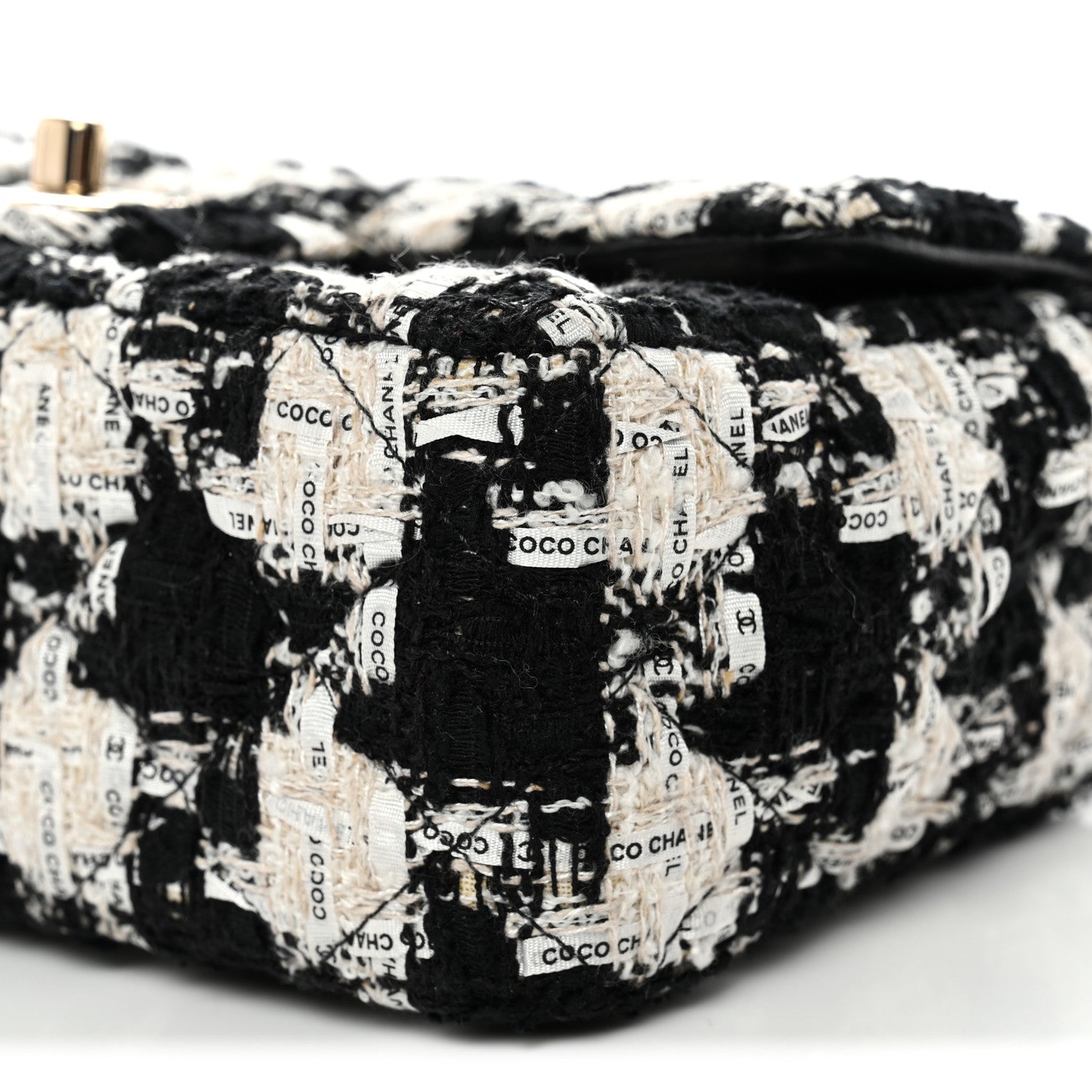 Chanel Tweed Quilted Mini Rectangular Flap Black Ecru White