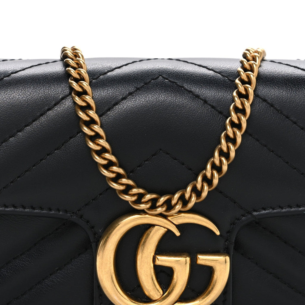 Gucci Calfskin Matelasse Super Mini GG Marmont Shoulder Bag Black