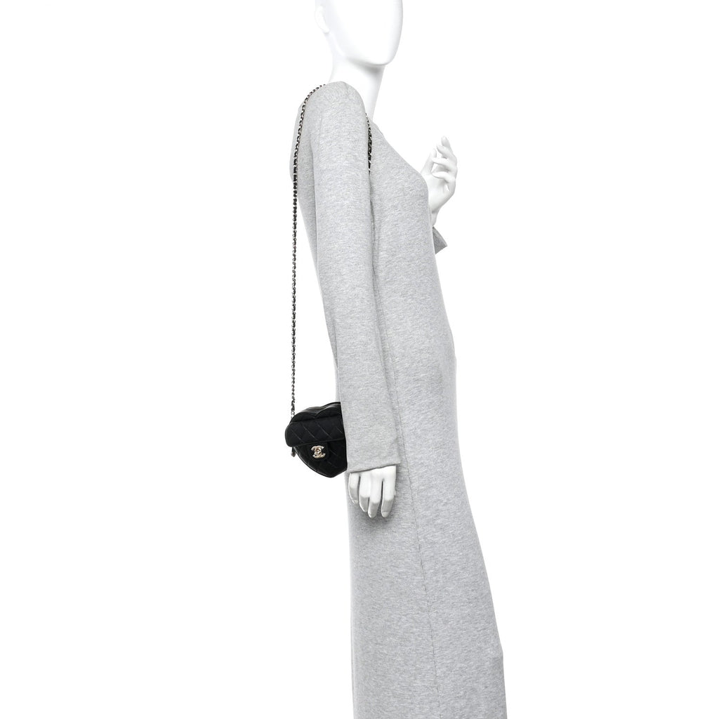 Chanel Lambskin Quilted CC In Love Heart Clutch With Chain Black