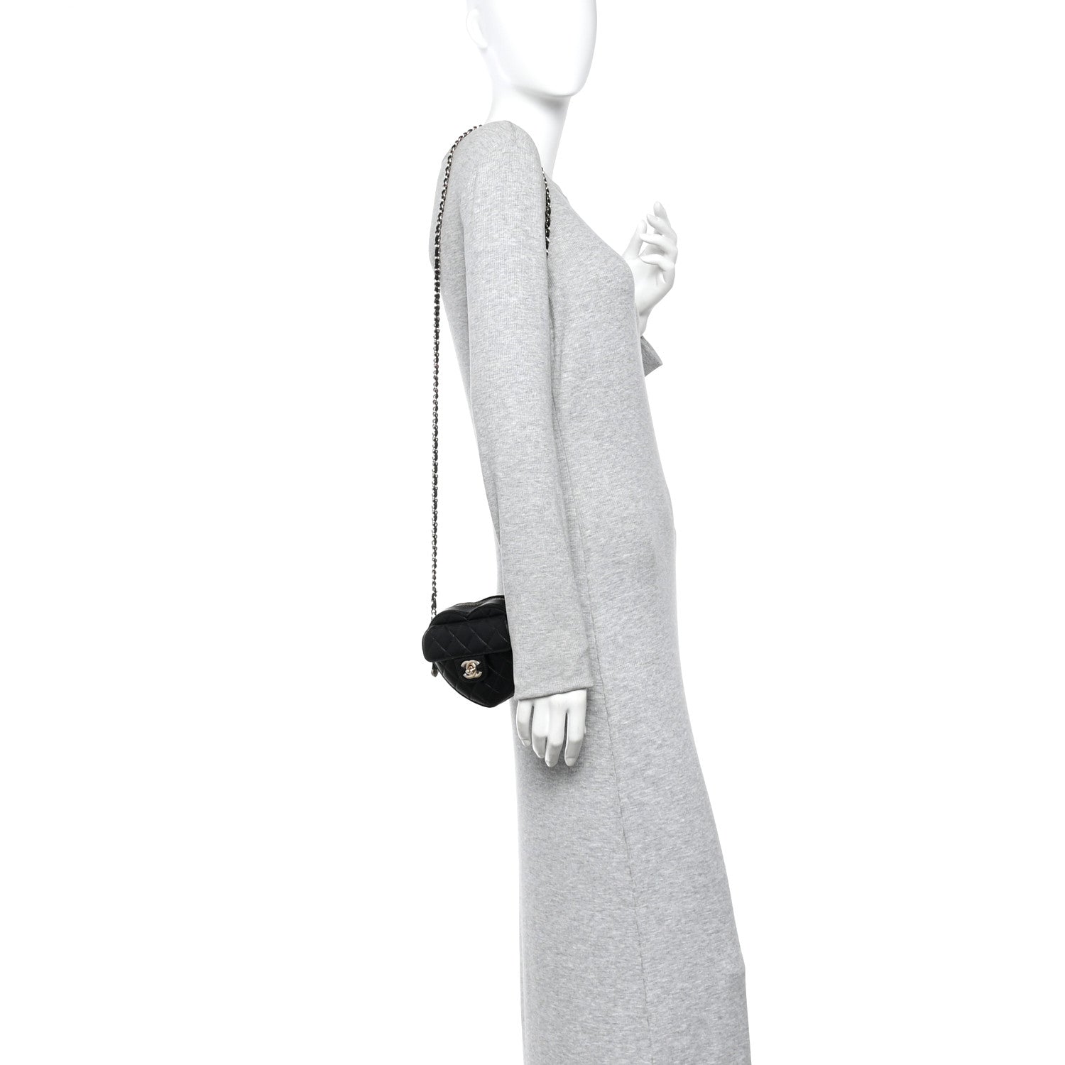Chanel Lambskin Quilted CC In Love Heart Clutch With Chain Black