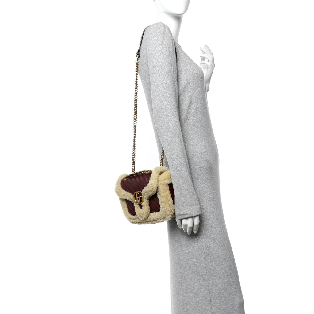 Gucci Azalea Calfskin Wool Matelasse Diagonal Small GG Marmont Shoulder Bag Sand Desert