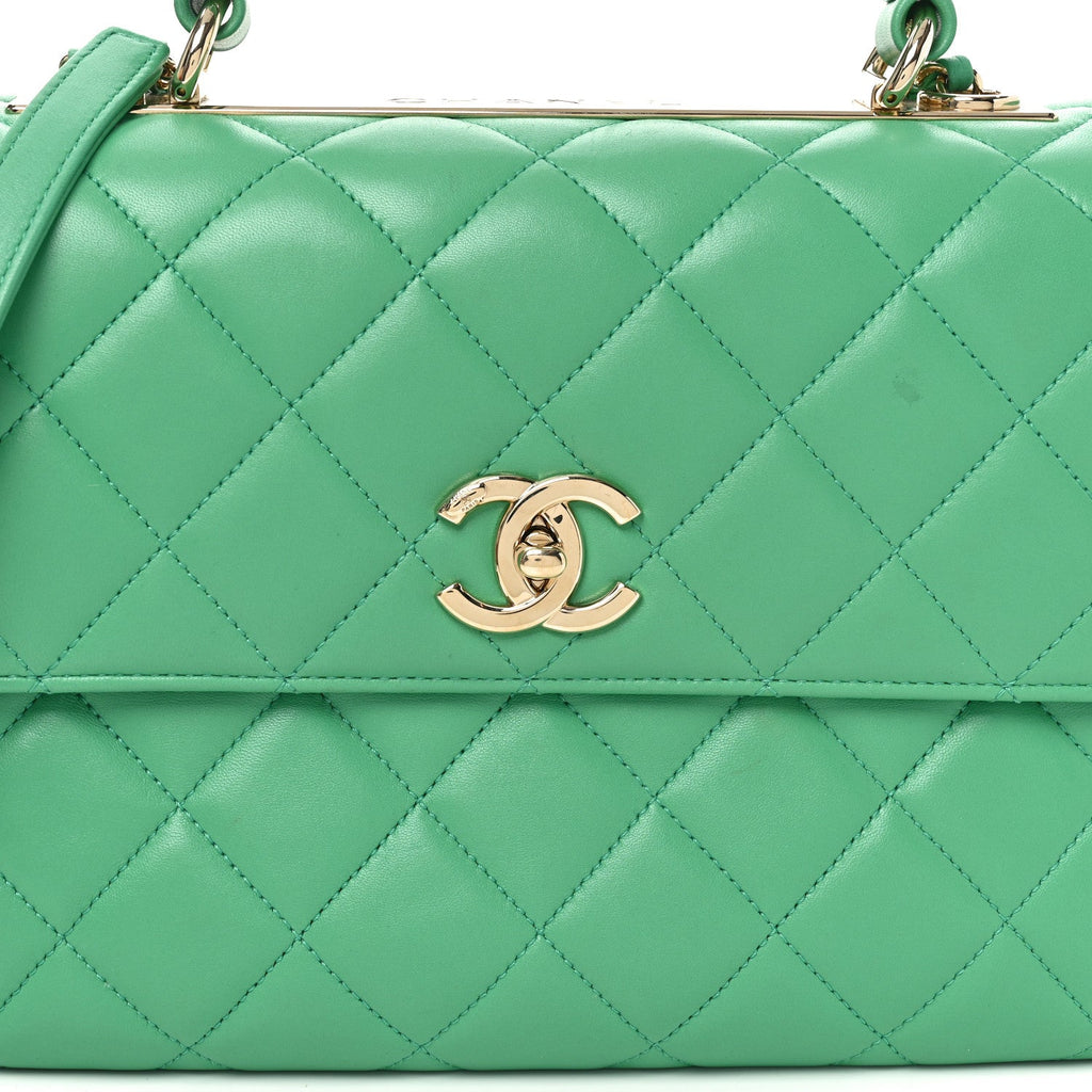 Chanel Lambskin Quilted Medium Trendy CC Flap Dual Handle Bag Green