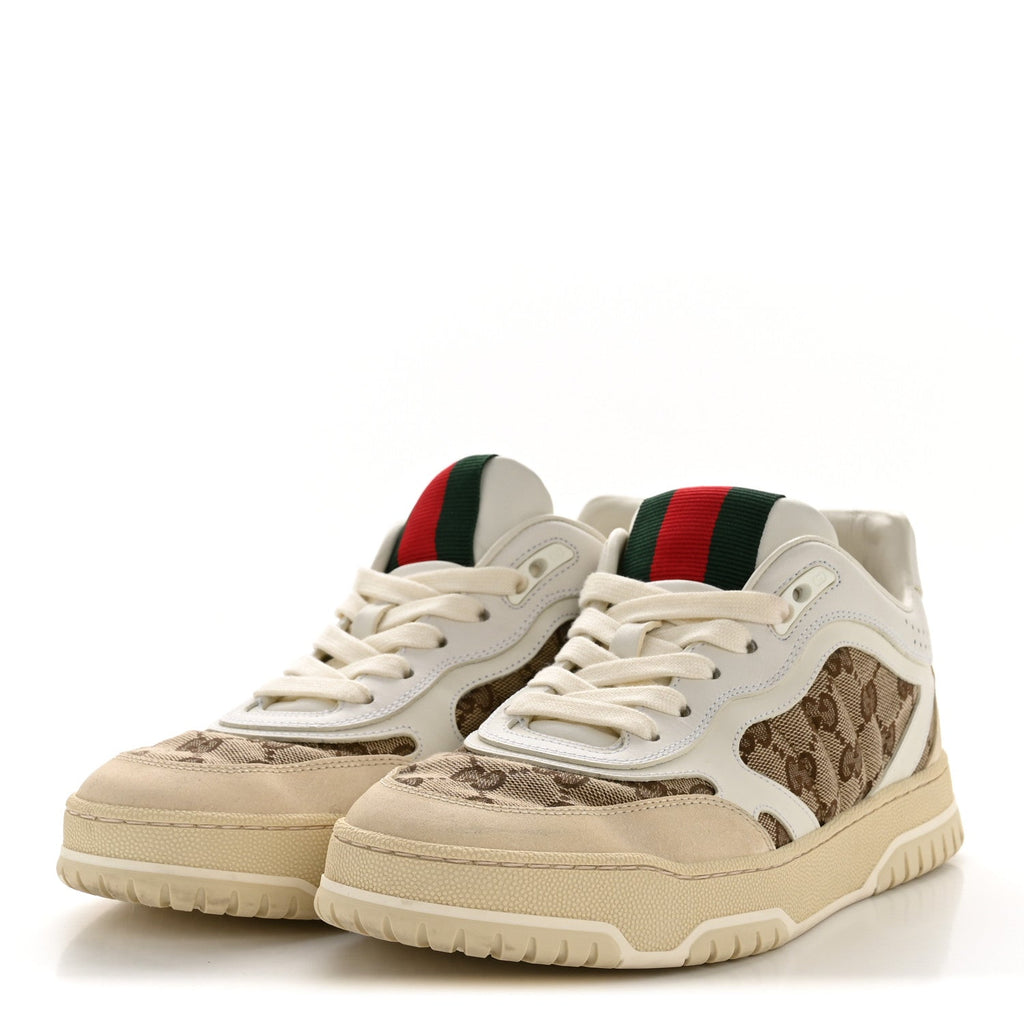 Gucci Calfskin GG Monogram Re-Web Womens Sneakers 39 White Beige Ebony