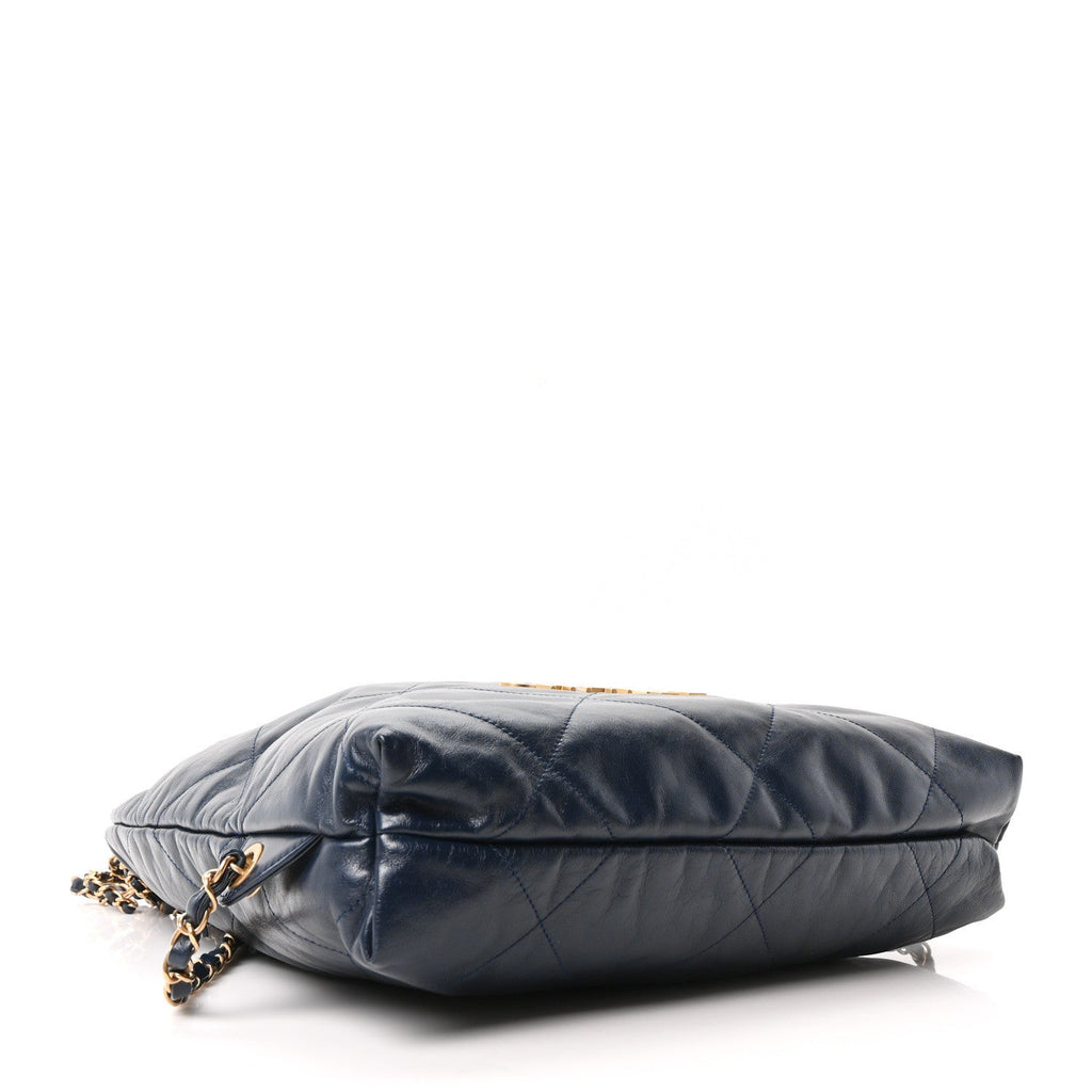 Chanel Shiny Calfskin Quilted Chanel 22 Backpack Dark Blue