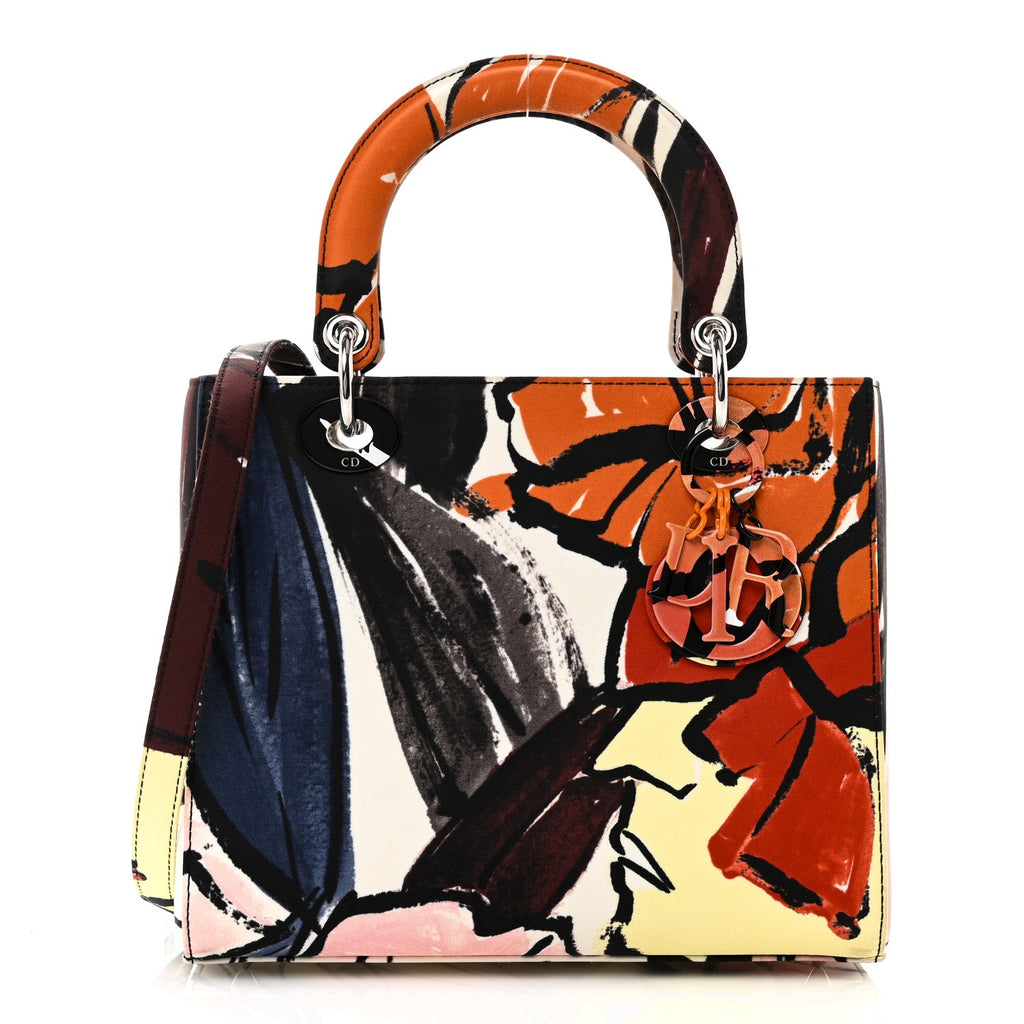 Christian Dior Canvas Graffiti Floral Printed Medium Lady Dior Multicolor