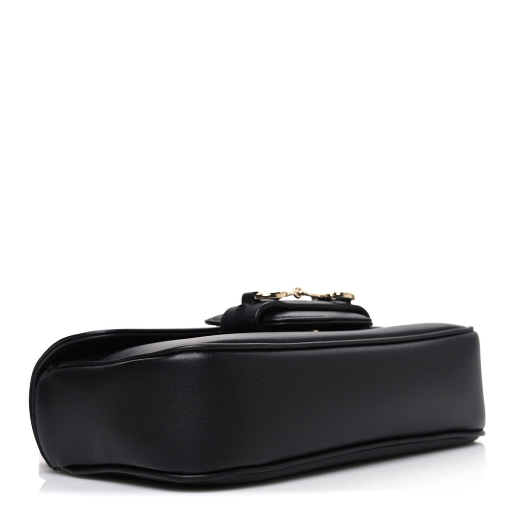 Gucci Calfskin Horsebit 1955 Small Soft Top Handle Shoulder Bag Black